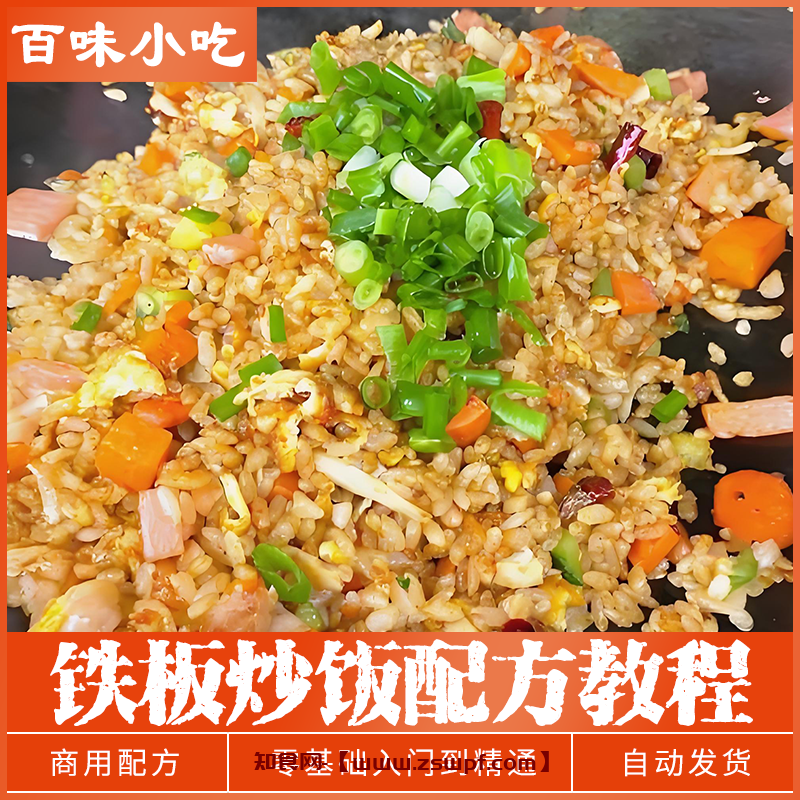 pf487、铁板炒饭创业开店摆摊教程商用特色小吃制作技术配方培训视频教学-知食网